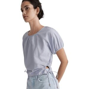 NWT Madewell 3X Embroidered Poplin Puff-Sleeve Cutout Crop Top- Periwinkle